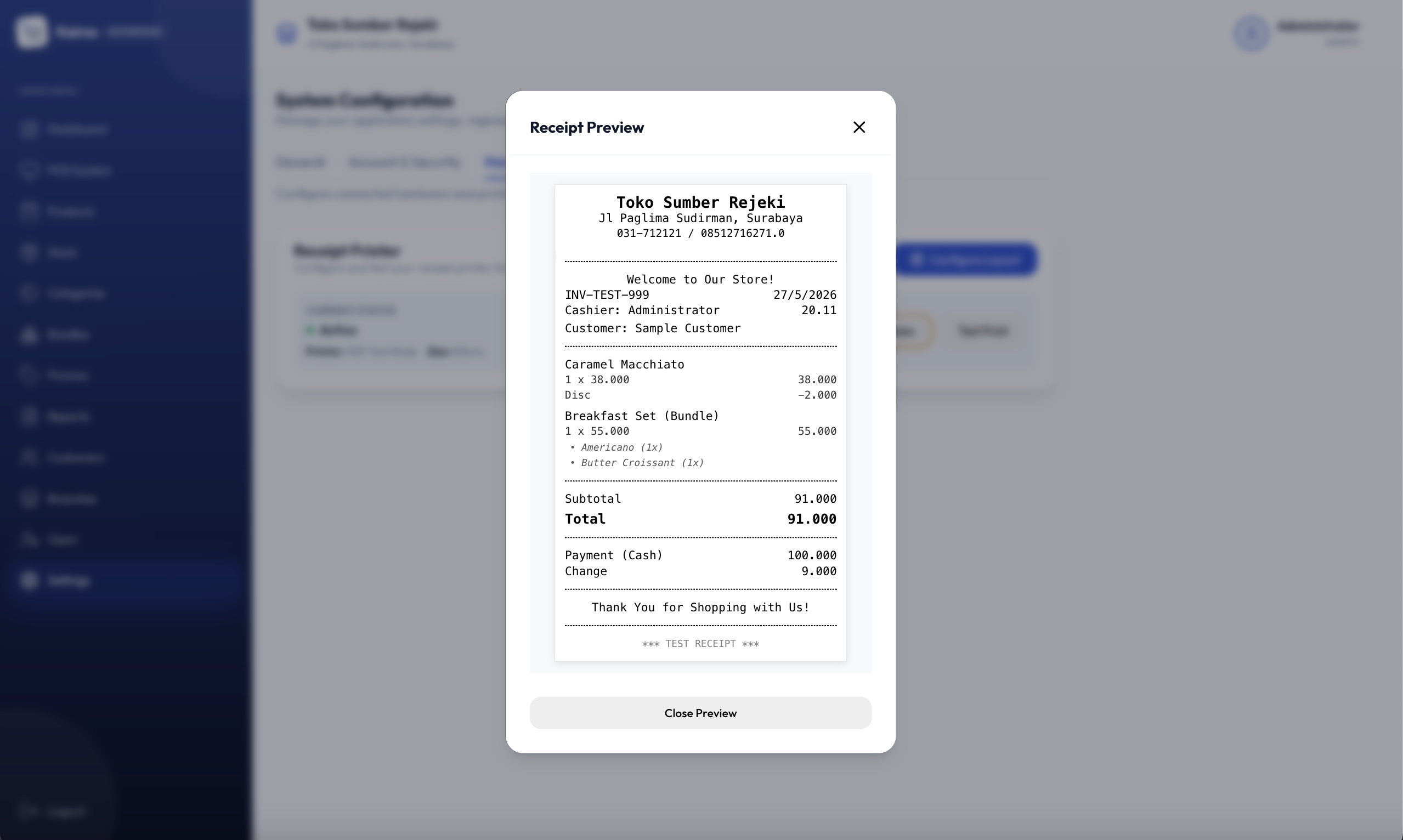 Receipt Preview & Print